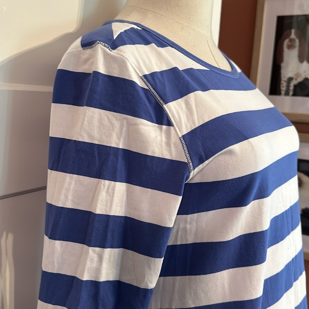 Tyler Boe Alexa white/corsican blue striped 3/4 sleeves cotton blend M dress - Picture 4 of 14